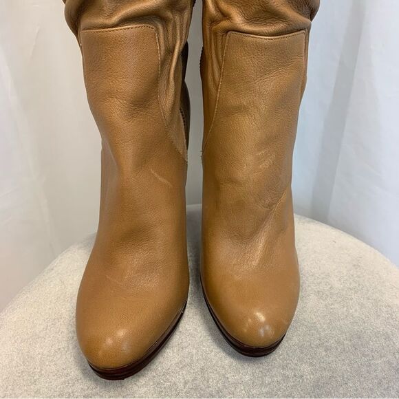 MICHAEL Kors camel brown leather high heel platform slouchy ruched boots Sz 10 - Picture 5 of 13